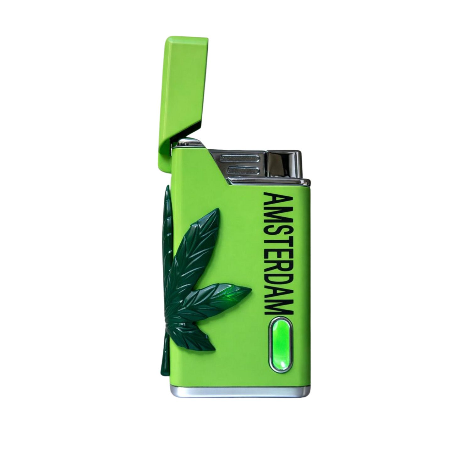 Briquet torche rechargeable – Feuille de cannabis & Amsterdam