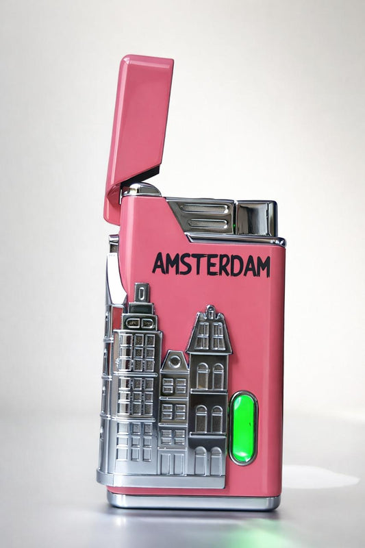 Amsterdam – Briquet torche rose, maison de canal argentée